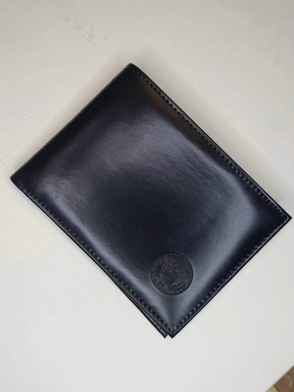 Versace Black Leather Card & Passport Holder with Embossed Medusa